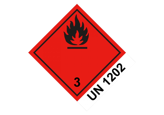 Gefahrzettel Klasse 3 UN1202, 110 x 120 mm