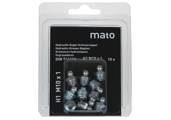 MATO Schmiernippel H1 M10x1,5 aus Stahl verzinkt, SW11 - Blister-Pack - VPE 10 Stk.