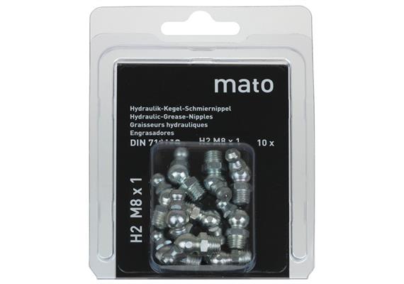 MATO Schmiernippel H2 M10x1,5 aus Stahl verzinkt, SW11 - Blister-Pack - VPE 10 Stk.