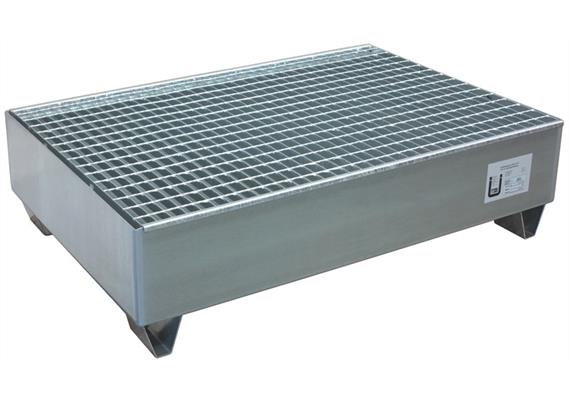 Bac de rétention zingué, pour 2 fûts de 200 litres (1200 x 8100 x 325 mm)