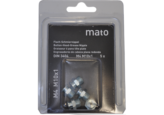 Graisseur à tête plate M4 M10x1 - ø10 mm - 6-pans 11, acier zingué en blister - UE 5 pcs.