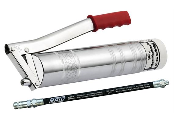 Pompe à graisse à levier LS 500, avec tuyau RH30-C et tête à 4 mors, R1/8"