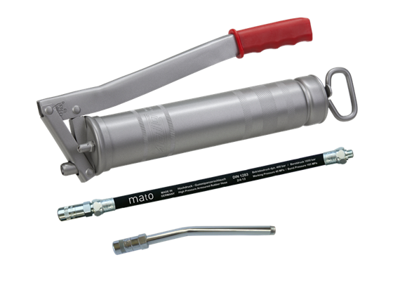 MATO, ingrassatore a leva E500, con tubo corazzato RH-30-C e con tubo rigido E4024
